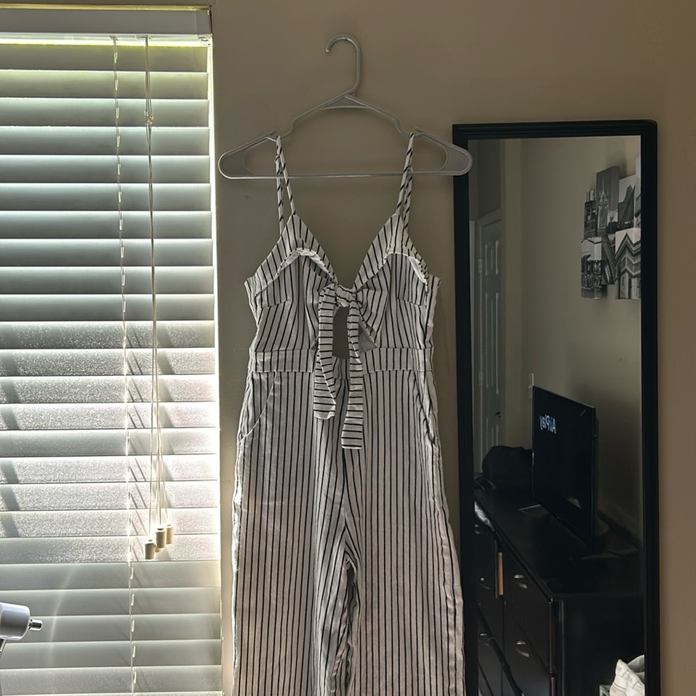 Women’s Jumpsuit White with Black Stripes
